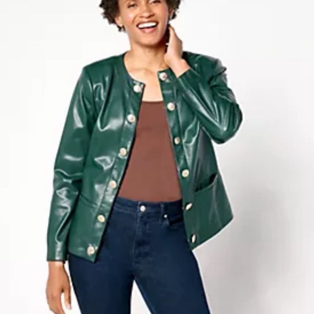 NWT GRAVER Susan Graver Faux Leather Long Sleeve Jacket (size 14 - Picture 3 of 8